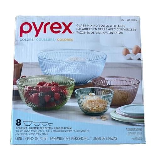 Pyrex Mix Colors Glass Mixing Bowl Set with Lids – Nesting Storage Bowls, Microwave, Freezer & Dishwasher Safe