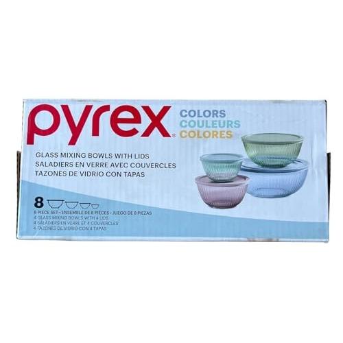 Pyrex Mix Colors Glass Mixing Bowl Set with Lids – Nesting Storage Bowls, Microwave, Freezer & Dishwasher Safe