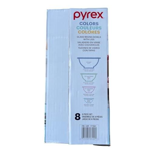 Pyrex Mix Colors Glass Mixing Bowl Set with Lids – Nesting Storage Bowls, Microwave, Freezer & Dishwasher Safe