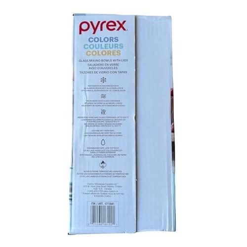 Pyrex Mix Colors Glass Mixing Bowl Set with Lids – Nesting Storage Bowls, Microwave, Freezer & Dishwasher Safe
