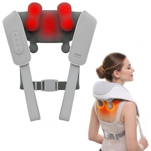 Cordless Shiatsu Neck and Back Massager with Heat, 10 Mins X 12 Uses, 3 Massage Modes & 2 Intensity Levels, 3D Kneading Deep Tissue for Pain Relief, V