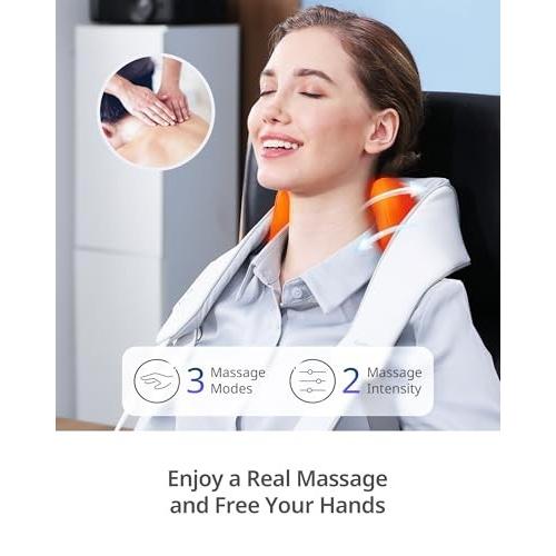 Cordless Shiatsu Neck and Back Massager with Heat, 10 Mins X 12 Uses, 3 Massage Modes & 2 Intensity Levels, 3D Kneading Deep Tissue for Pain Relief, V