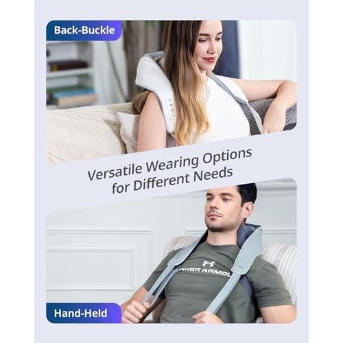 Cordless Shiatsu Neck and Back Massager with Heat, 10 Mins X 12 Uses, 3 Massage Modes & 2 Intensity Levels, 3D Kneading Deep Tissue for Pain Relief, V