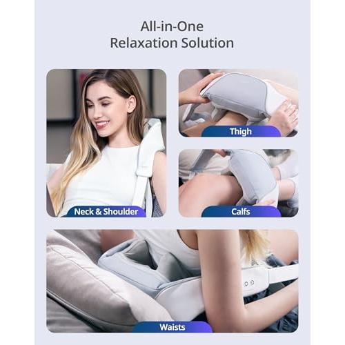 Cordless Shiatsu Neck and Back Massager with Heat, 10 Mins X 12 Uses, 3 Massage Modes & 2 Intensity Levels, 3D Kneading Deep Tissue for Pain Relief, V