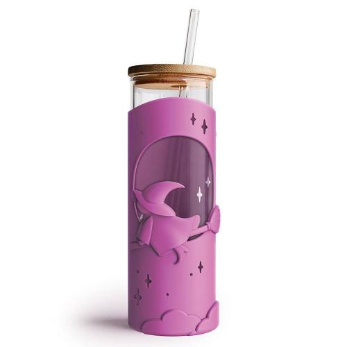 Ototo 17 Fl Oz Wicked Brew Glass Tumbler with Lid and Straw, Silicone, Glass, and Bamboo Purple