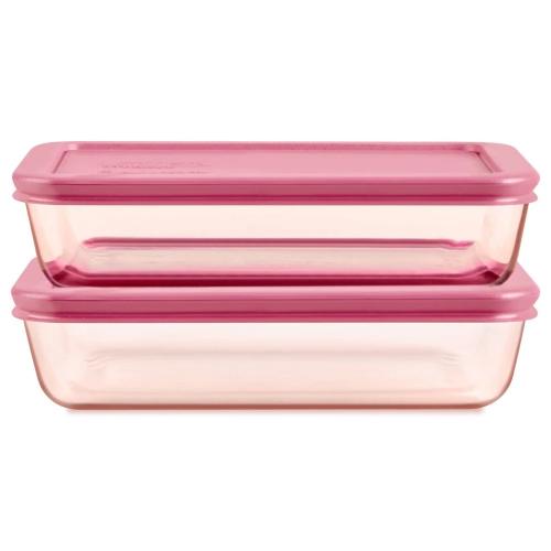 Pyrex Simply Store Tinted 4pc Lidded Rectangle Storage Set Pink