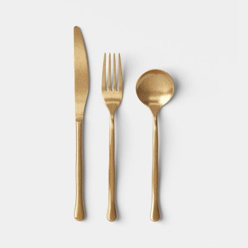 3pc Organic Tumbled Flatware Set Gold - Threshold™