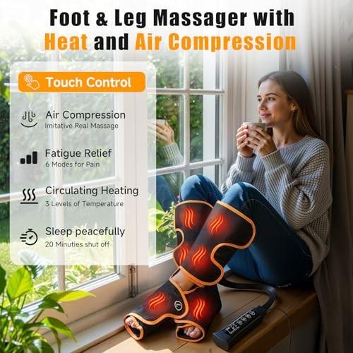 Banspol Leg Massager with Heat and Compression, Foot and Calf Massager for Circulation and Pain Relief, Compression Boots with Handheld Controller, 6