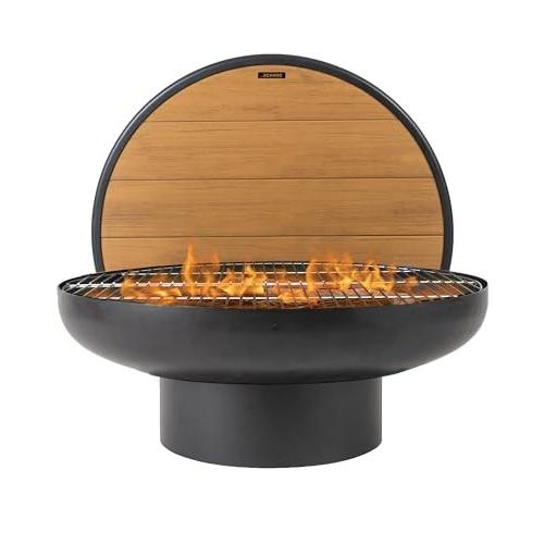 DENKOE  Round Fire Pit Table with Fire Pit Grill, Extra Thick, Heavy Duty Fire Bowl, Deep Outdoor Firepit, Wood Burning Firepits for Outside Pa