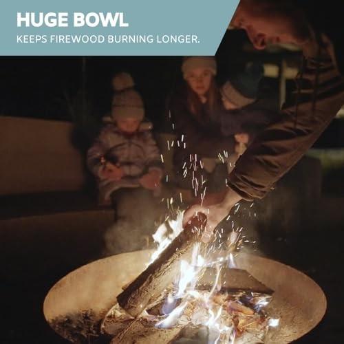 DENKOE  Round Fire Pit Table with Fire Pit Grill, Extra Thick, Heavy Duty Fire Bowl, Deep Outdoor Firepit, Wood Burning Firepits for Outside Pa