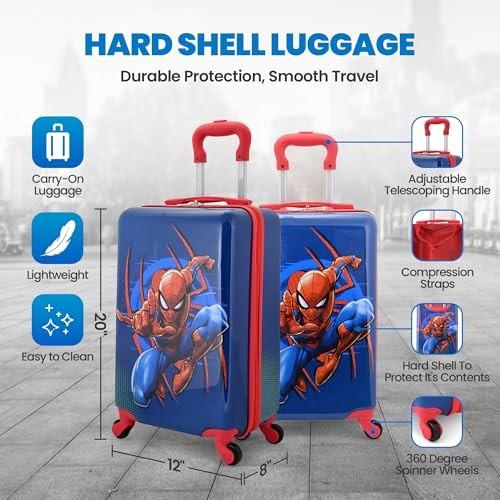 Fast Forward Marvel Spiderman 20  Hardshell Luggage - Cute & Durable Hard-side Suitcase for Travel with Spinner Wheels 20 X12 X8