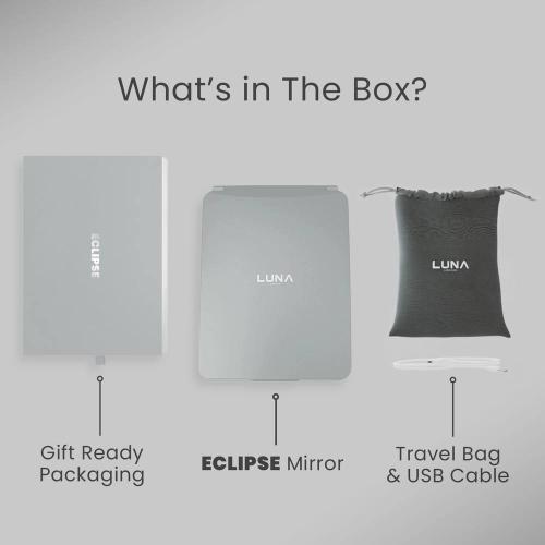 LUNA London Eclipse Travel Mirror | LED Lighted Rechargeable Vanity Makeup Mirror in Grey | Size: 1 Pack