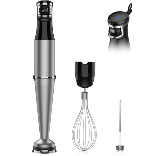 Immersion Blender Handheld 1100W 3 in 1 Corded Stick Hand Blenders for Kitchen with Trigger Speed Control, with Whisk, Milk Frother Attachemnts, Perfe