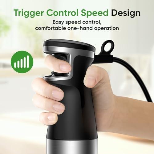 Immersion Blender Handheld 1100W 3 in 1 Corded Stick Hand Blenders for Kitchen with Trigger Speed Control, with Whisk, Milk Frother Attachemnts, Perfe