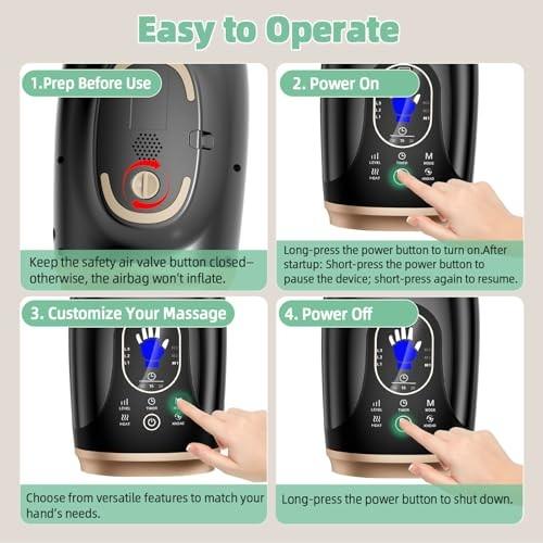 Ealken Hand Massager with Heat and Compression, 6 Holes Finger Stretching Hand Massager for Arthritis and Carpal Tunnel, 6 Levels Pressure Therapy wit