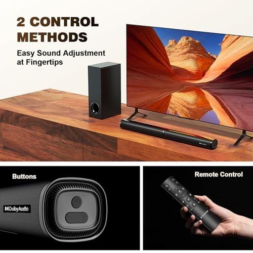 Nylavee Sound Bar - 2.1ch Dolby Audio Soundbar with Subwoofer, 240W High Volume, Wall Mountable 30-inch Bluetooth Sound Bar with HDMI ARC, Optical, an