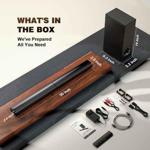 Nylavee Sound Bar - 2.1ch Dolby Audio Soundbar with Subwoofer, 240W High Volume, Wall Mountable 30-inch Bluetooth Sound Bar with HDMI ARC, Optical, an