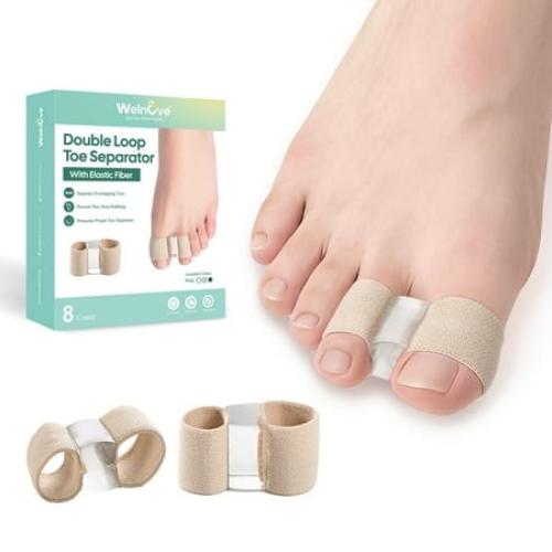 Welnove Bunion Toe Separators for Overlapping Toes - 8 Pcs Toe Spacers & Bunion Corrector for Women Men  Gel Straightener with 2 Loops  Relieves Foot