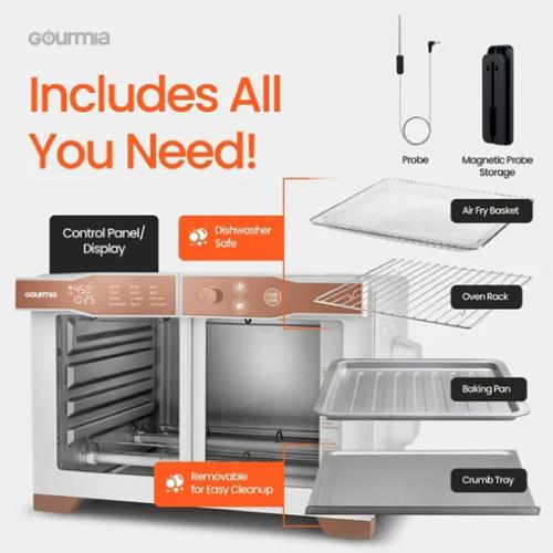 Gourmia GTF2480W 6-Slice French Door Digital Air Fryer Oven with Integrated