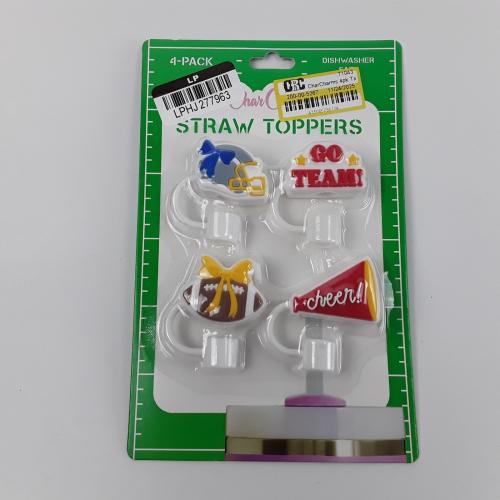 CharCharms 4-Pack Straw Toppers Game Day Theme Set Dishwasher Safe