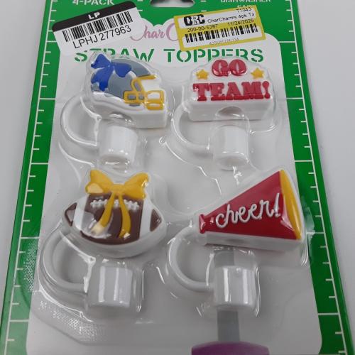 CharCharms 4-Pack Straw Toppers Game Day Theme Set Dishwasher Safe