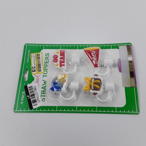 CharCharms 4-Pack Straw Toppers Game Day Theme Set Dishwasher Safe