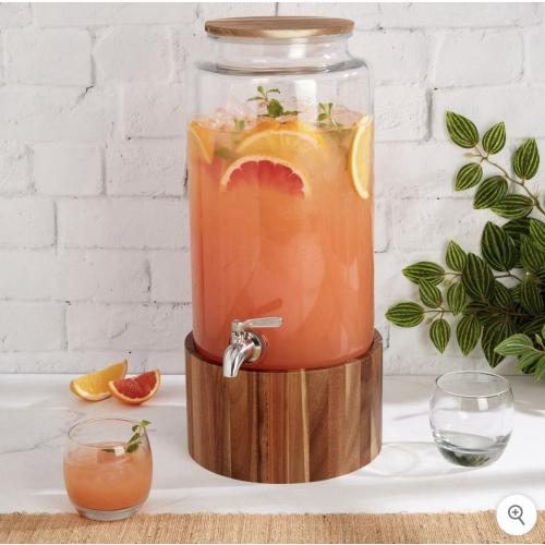 Studio TU, Glass Drink Dispenser with Acacia Wood Stand