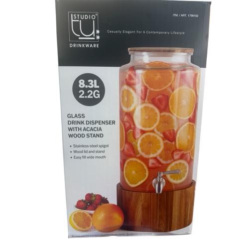 Studio TU, Glass Drink Dispenser with Acacia Wood Stand