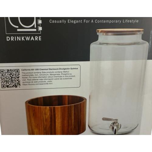 Studio TU, Glass Drink Dispenser with Acacia Wood Stand