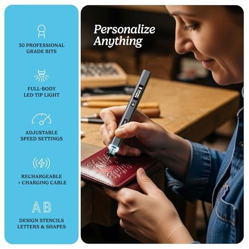 EtchMate Engraving Pen for Metal, Wood, Glass, Plastic & All Materials - Engraver Pen Tool - Teen Boy Gifts - Unique Gifts for Women, Teenage Girl - C