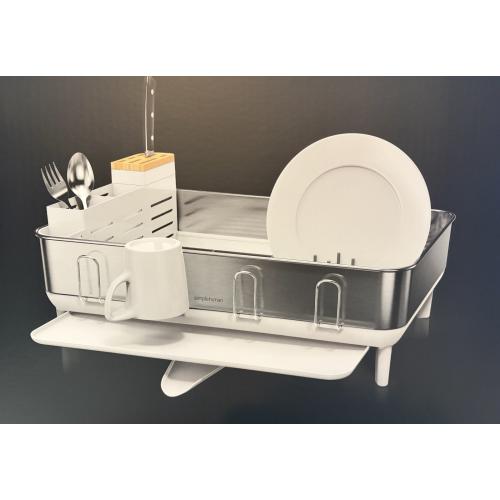NEW Simplehuman Stainless Steel Frame Dish Drying Rack White with Knife Block