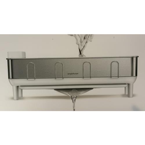 NEW Simplehuman Stainless Steel Frame Dish Drying Rack White with Knife Block