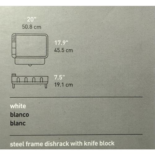 NEW Simplehuman Stainless Steel Frame Dish Drying Rack White with Knife Block