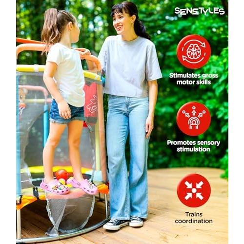 SenStyles Trampoline for Kids with Safety Enclosure Indoor and Outdoor Toddler Trampoline for Kids Anti Rollover Round Base Double Safety Handles 440