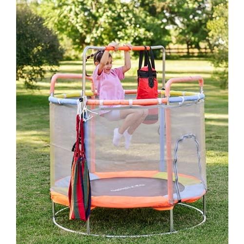 SenStyles Trampoline for Kids with Safety Enclosure Indoor and Outdoor Toddler Trampoline for Kids Anti Rollover Round Base Double Safety Handles 440