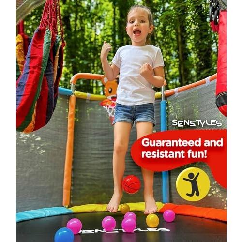 SenStyles Trampoline for Kids with Safety Enclosure Indoor and Outdoor Toddler Trampoline for Kids Anti Rollover Round Base Double Safety Handles 440