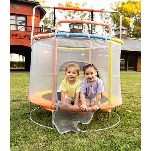 SenStyles Trampoline for Kids with Safety Enclosure Indoor and Outdoor Toddler Trampoline for Kids Anti Rollover Round Base Double Safety Handles 440