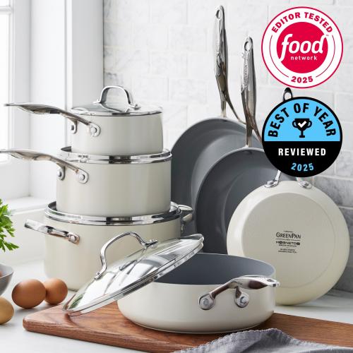 GreenPan Valencia Pro Ceramic Nonstick 11-Piece Cookware Set | Cream