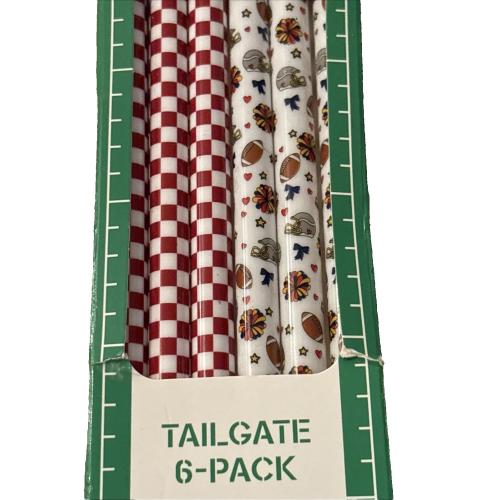CharCharms 40oz Tailgate Football Tumbler Straws 6‑Pack Reusable New