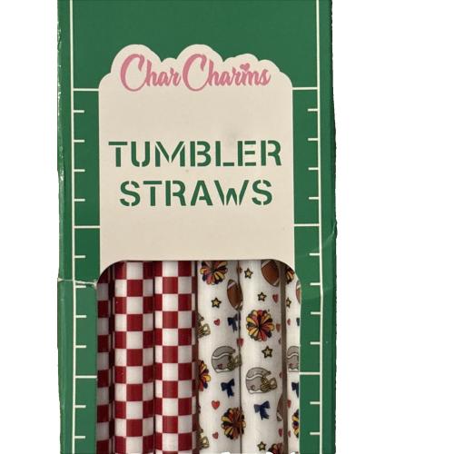 CharCharms 40oz Tailgate Football Tumbler Straws 6‑Pack Reusable New