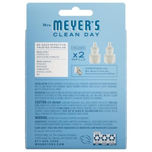 Mrs. Meyer's Clean Day Scented Oil Refills, Rain Water, White, Contains 2 .67 Fl Oz Refills