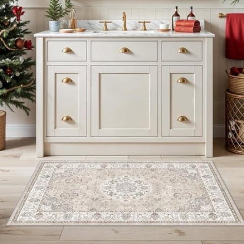 YOUFORTONG 2 X4  Washable Vintage Area Rug  Water Resistant Non-Slip Low Pile Floor Mat for Entryway Kitchen Living Room Bedroom  Durable Indoor Doorm