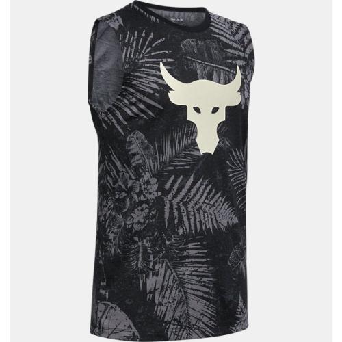 Size XL Under Armour Boys' Project Rock Aloha Camo Brahma Bull Graphic Tank Top, Black/summit White