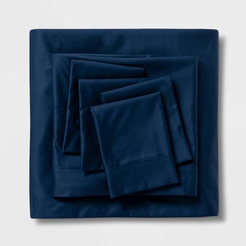 Queen 6pc 800 Thread Count Solid Sheet Set Indigo - Threshold™: Cotton Sateen, 4 Pillowcases, Deep Pocket