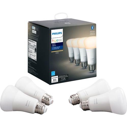 Philips - Geek Squad Certified Refurbished Hue White A19 Bluetooth Smart LED Bulb (4-Pack) - White