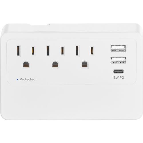 Insignia™ - 3 Outlet/3 USB Desktop Power Tap 900 Joules Surge Protector - White
