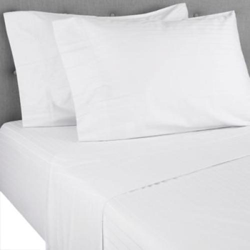 Nestwell Pima Cotton 500-Thread-Count Queen Sheet Set in White Stripe