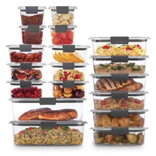 Rubbermaid Brilliance Plastic Food Storage Containers, Assorted Sizes, 22 Pack, 44 Pieces with Lids