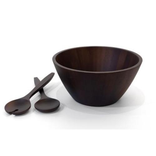 Our Table Hayden 3-Piece Acacia Wood Salad Bowl and Server Set in Brown