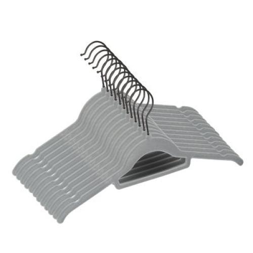Squared Away Velvet Slim Shirt Hangers in Grey with Matte Black Hook (Set of 12)